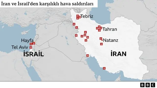 İran ve İsrail saldırıları haritası