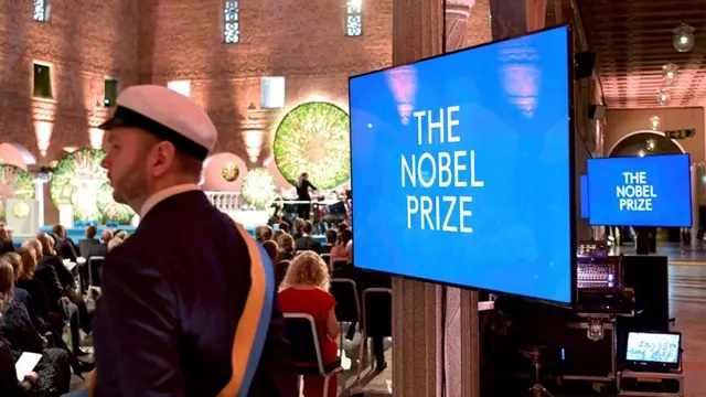 Nobel peace prize logo and guard