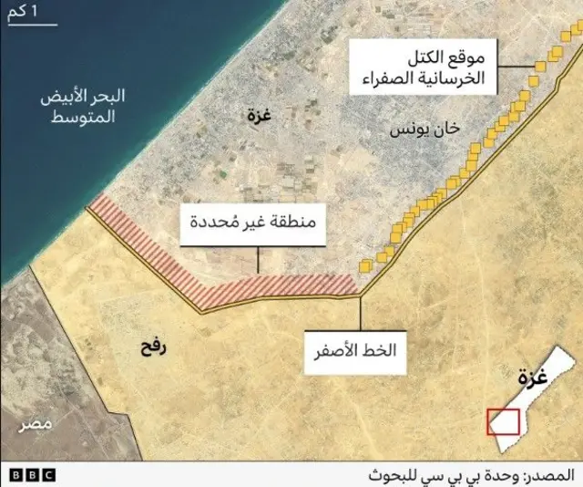 رسم توضيحي للخط الأصفر في قطاع غزة