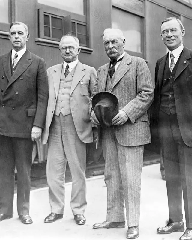 William Mulholland (pictured centre right, holding a hat) one of the key architects of Los Angeles's water system 