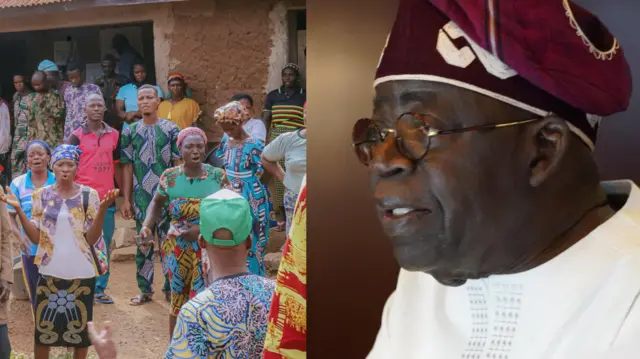 Awọn eeyan Ahoro Esinele ati Bola Tinubu ninu aṣọ buba pẹlu fila lori