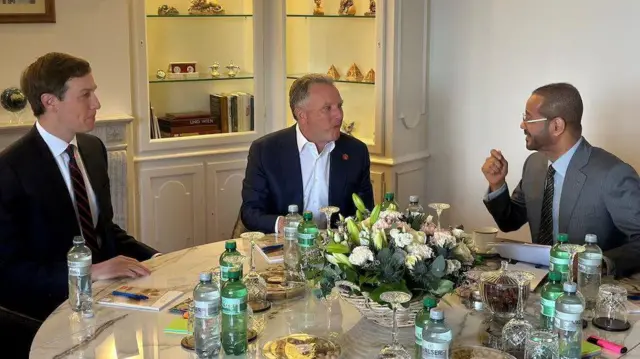 ملاقات وزیر خارجه عمان، جرد کوشنر و استیو ویتکاف در سوئیس در حاشیه دور دوم مذاکرات ایران و آمریکا