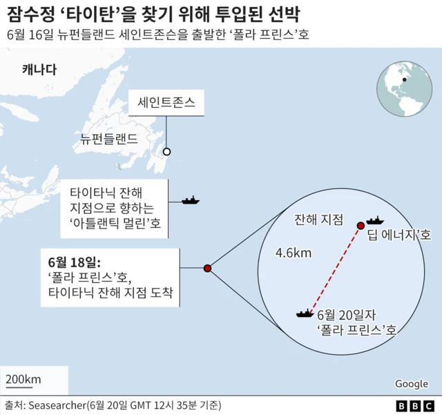 수색을 위해 투입된 선박의 위치를 표시한 지도