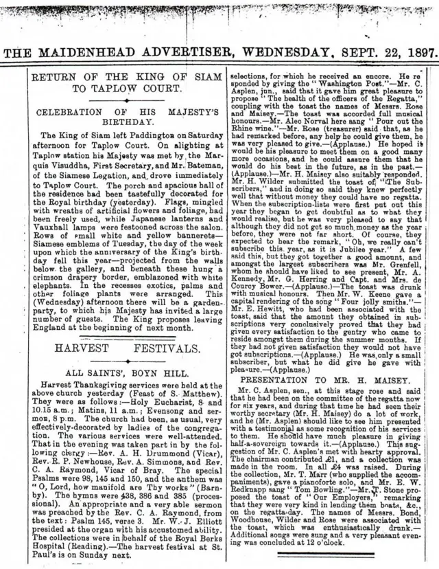 ข่าวหนังสือพิมพ์เกี่ยวกับการเสด็จมาประทับที่ทับโลว์คอร์ทของรัชกาลที่ 5