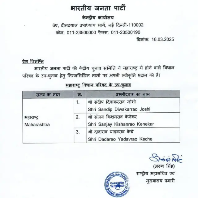 भाजपची विधान परिषद उमेदवार यादी