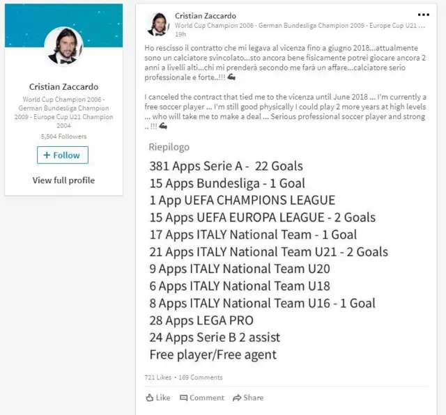 Perfil de Zaccardo en LinkedIn.