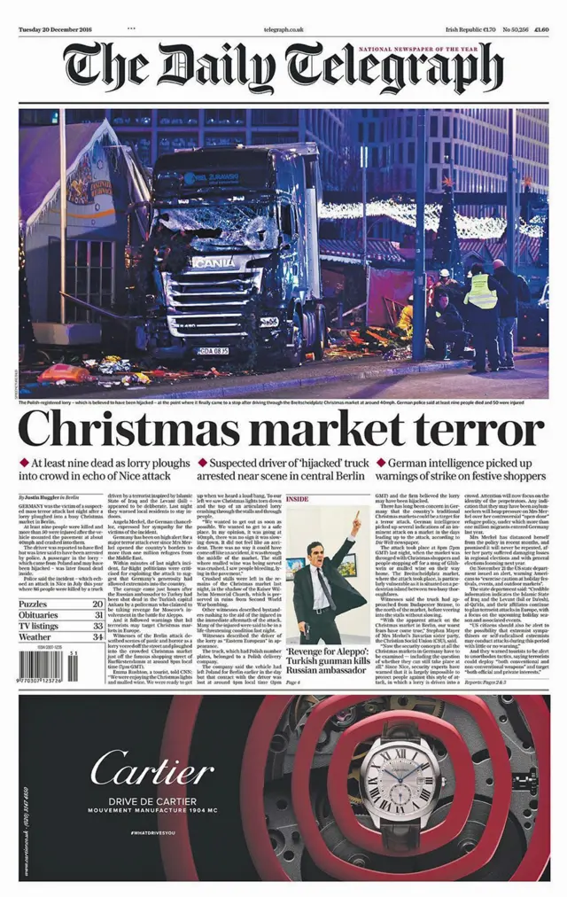 Daily Telegraph dẫn lời truyền thông Đức nói tình báo Đức đã thu thập nhiều dấu hiệu của một vụ tấn công sắp xảy ra trong vài ngày qua.