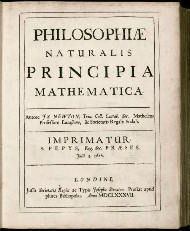 Portada de Principios matemáticos de la filosofía natural de Newton