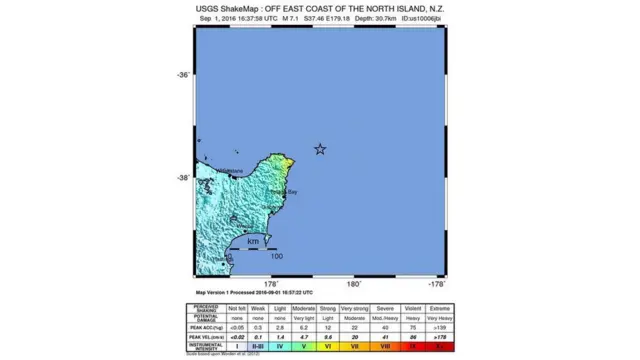 Yeni Zelanda'da depremin meydana geldiği bölgenin haritası