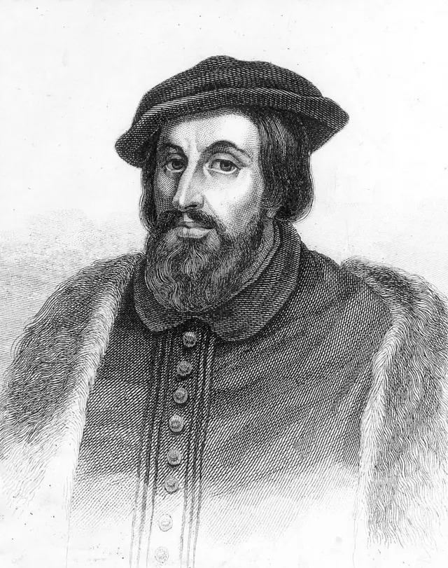 Ilustración en blanco y negro de Hernán Cortés.