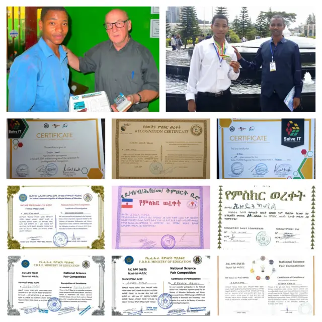 ኢዘዲን ካሚል፡ ምስ ሓደ ጣልያናዊ መዋሊኡ፡ ኢዘዲን ካሚልን ኣቡኡን፡ ኣብ ዝተፈላለየ እዋን ዝተበርከተሉ ምስክር ወረቐትን