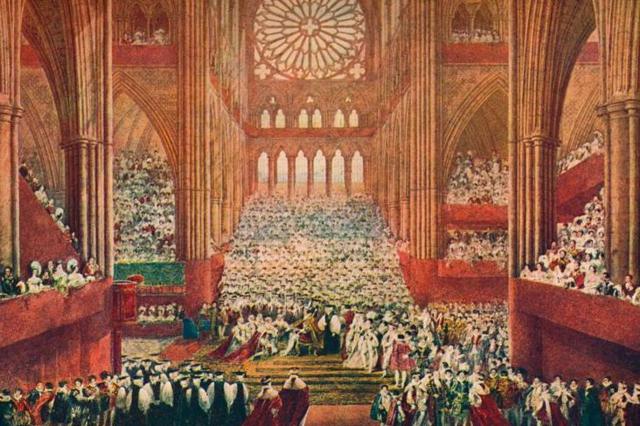 Pintura da vista interior da Abadia de Westminster durante a coroação de George 4º