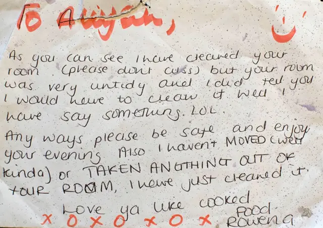 Note de Rowena pour Aliyah