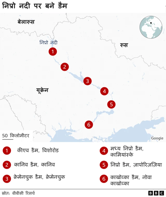 यूक्रेन की बांधों का नक्शा
