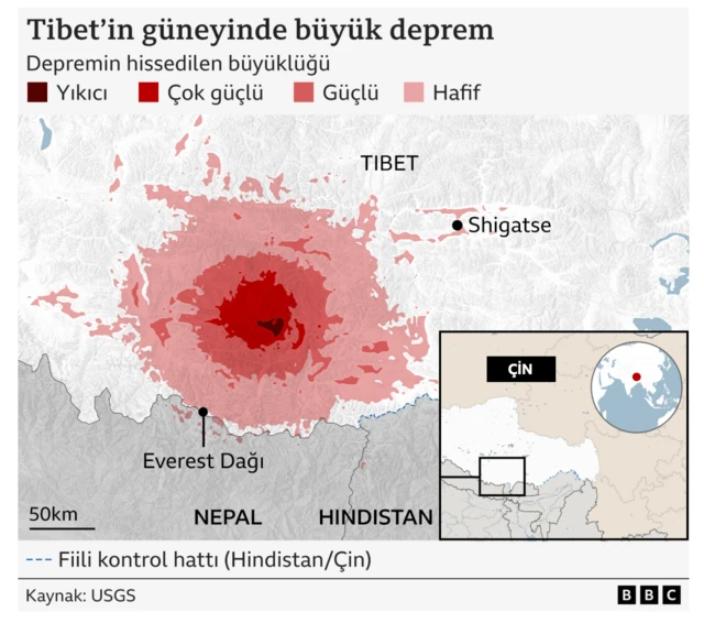 BBC'nin depremin olduğu bölge haritası