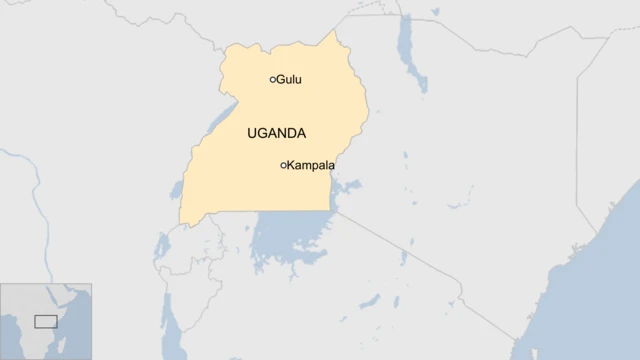 Ikarita y'Ubugande yerekana umurwa mukuru Kampala ndetse n'umujyi wa Gulu