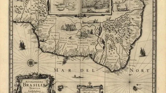 Mapa de Brasil que muestra los buques insignia en 1630.
