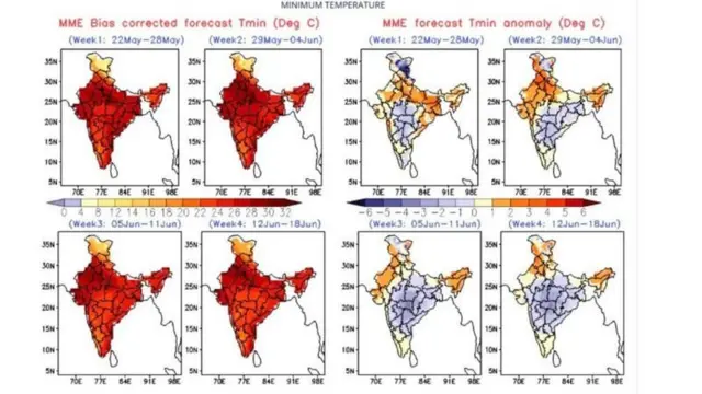 पुढच्या चार आठवड्यांसाठी किमान तापमानाचा अंदाज