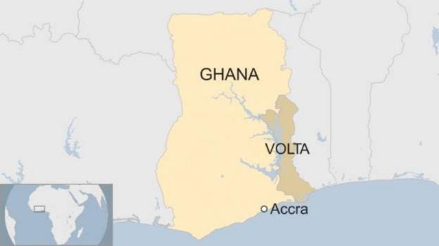 Map of Ghana showing Volta region