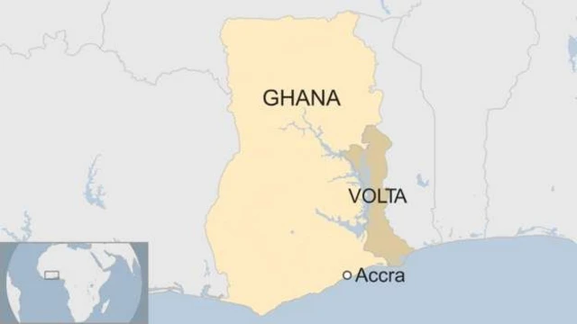 Map of Ghana showing Volta region