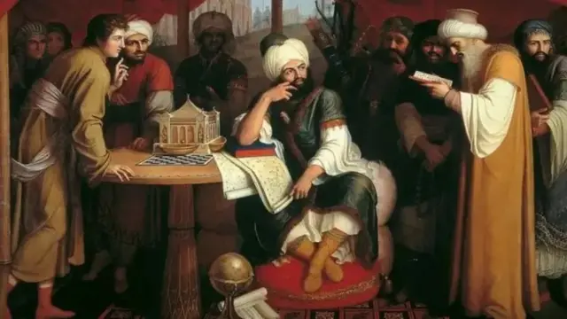 ہارون الرشید اپنے مصاحبین کے ہمراہ خیمے میں (آئل پینٹنگ)