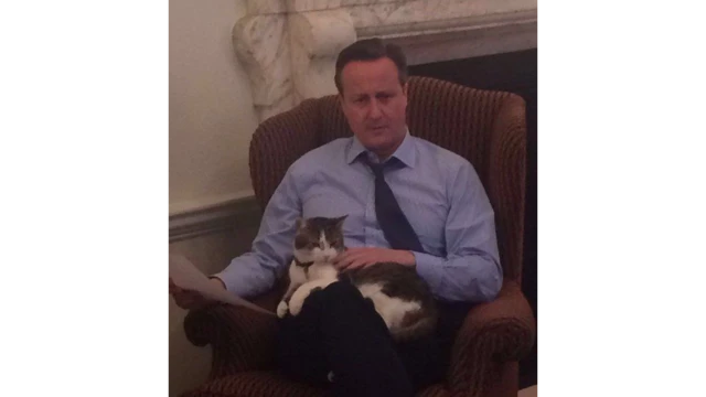 캐머런 총리가 사임 직전 래리와의 불화설을 일축하며 공개한 사진