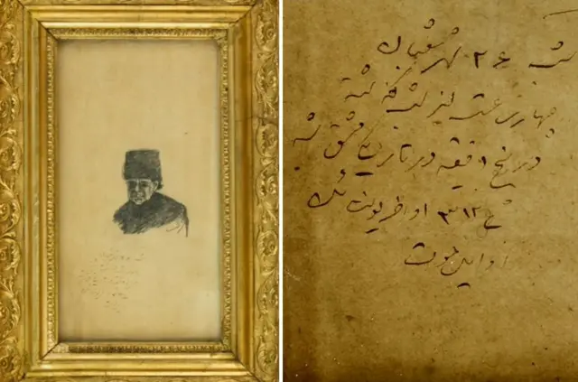 تصویر یکی از خدمتگزاران دربار که ناصرالدین شاه کنارش نوشته: در شب ۲۶ رمضان چهار ساعت از شب گذشته در پنج دقیقه در تاریکی مشق شد
