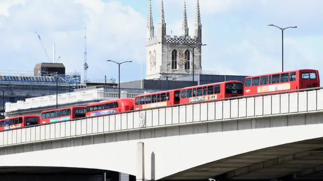 Abandoned buses on London Bridge