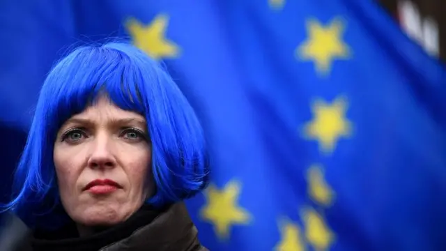 на фоне флага ЕС