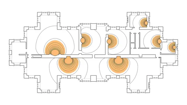 Схема розташування камінів всередині замку