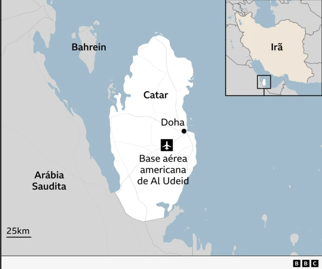 Mapa mostra localização de base aérea americana de Al Udeid