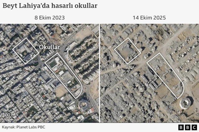 Beyt Lahiya'da hasar almış okul binaları.