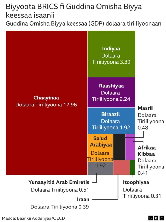 Kaartaa qabeenya biyyoota BRICS ta'an agarsiisu
