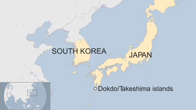 A map showing the location of the Dokdo/Takeshima islands