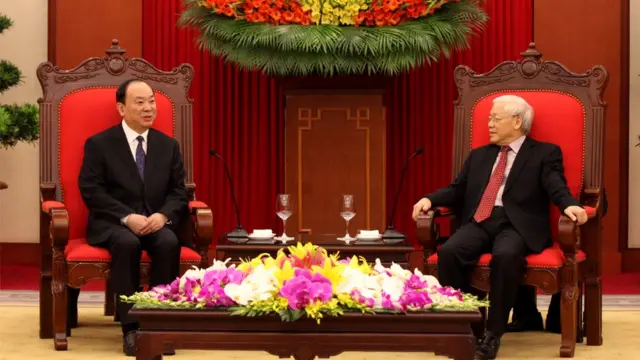 TBT Nguyễn Phú Trọng gặp ông Hoàng Khôn Minh, Bí thư Ban Bí thư, Trưởng ban Tuyên truyền Trung ương Đảng Cộng sản Trung Quốc chiều 5/7.