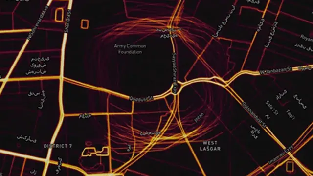 تصویری که گزارشگر سایت جی‌پی‌اس ورلد اول فروردین امسال از اختلال جی‌‎پی‌اس در اطراف پادگان حر در تهران منتشر کرد