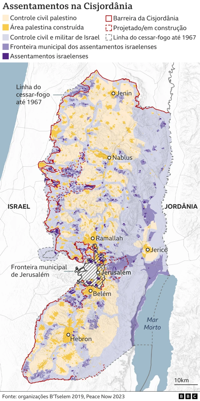 Mapa da Cisjordânia