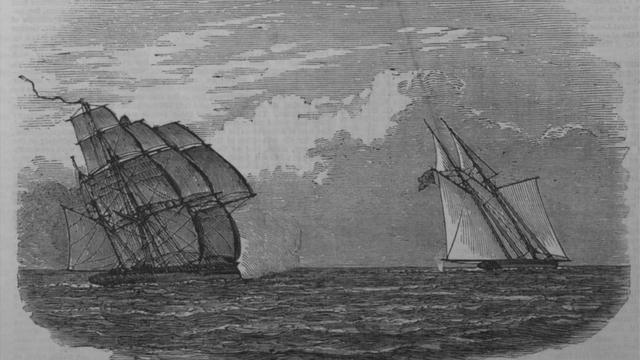Ilustração de navio americano com escravo