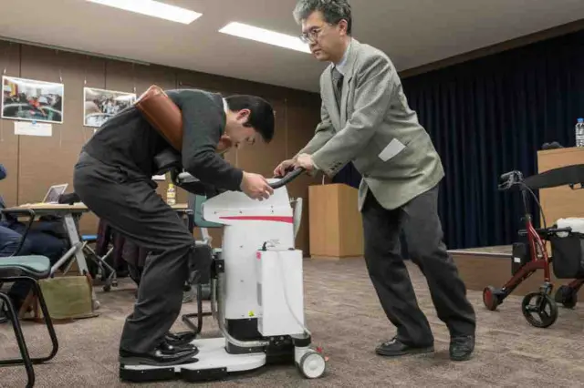 Demonstration of the nursing-care robot HUG (mobility support robot) in Japan, Tokyo 2 February 2018