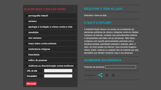 Parte do site da SaferNet dedicado às denúncias