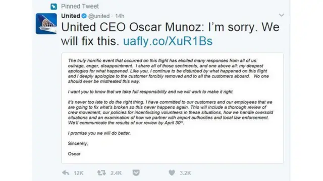 United Airlines açıklaması