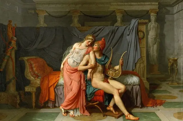 Imagem da pintura O Romanceprinciples of cbetHelena e Paris do pintor francês Jacques Louis