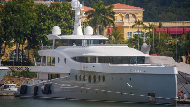 Luxury yacht "Event", reportedly owned by Chinese property giant Evergrande boss Xu Jiayin, also known as Hui Ka Yan in Cantonese, docked at the Gold Coast Yacht & Country Club in Hong Kong.