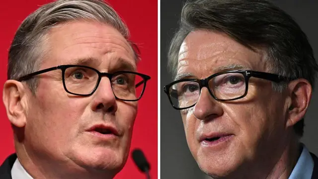 Composición con los rostros de Keir Starmer y Peter Mandelson.
