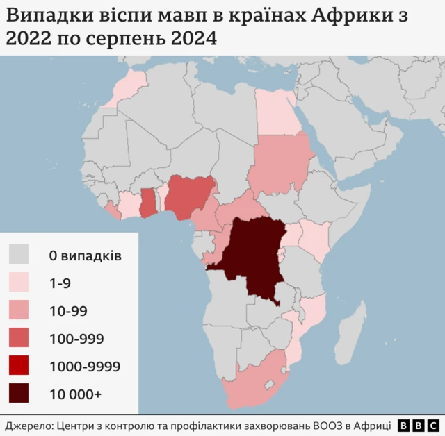 карта Африки, віспа мавп 