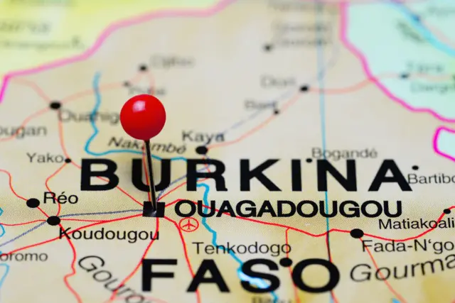 Carte du Burkina Faso avec la capitale Ouagadougou en index