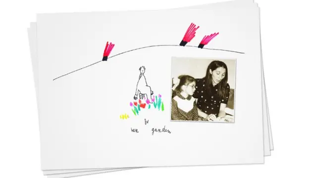 Composición de un dibujo y una de Liudmila con Alevtina cuando era una niña