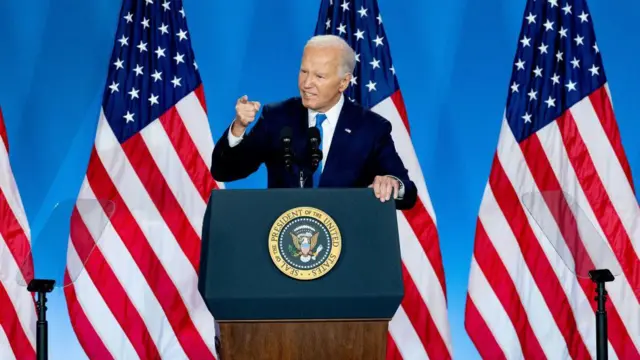 El presidente de EE.UU., Joe Biden, en una rueda de prensa durante la Cumbre de la OTAN en Washington, DC