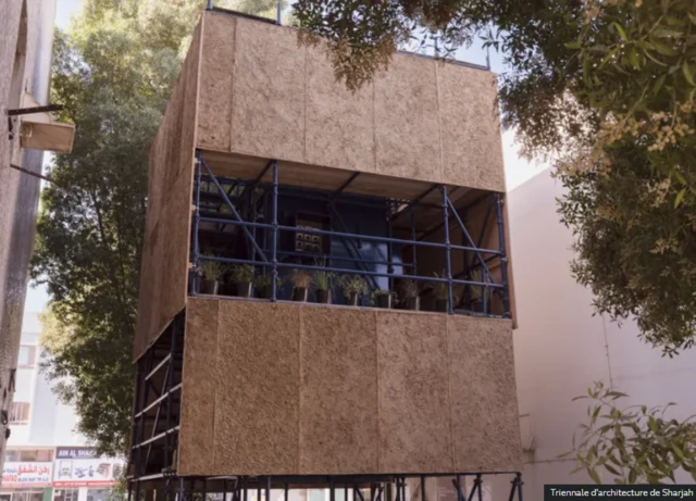 Une sorte de Nid d'oiseaux géants fabriqué à partir d’échafaudages et de déchets