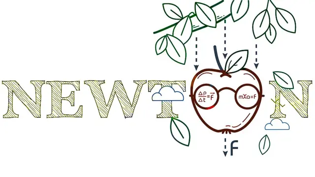 Palabra Newton y manzana cayendo